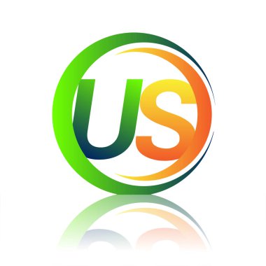 İlk harf logosu. Dairede yeşil ve turuncu renkli Amerikan şirketi. İş ve şirket kimliği için vektör logosu.