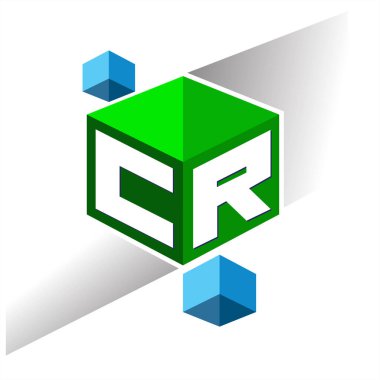 Altıgen şekilli ve yeşil arkaplanlı CR logosu, şirket kimliği için harf tasarımlı küp logosu.