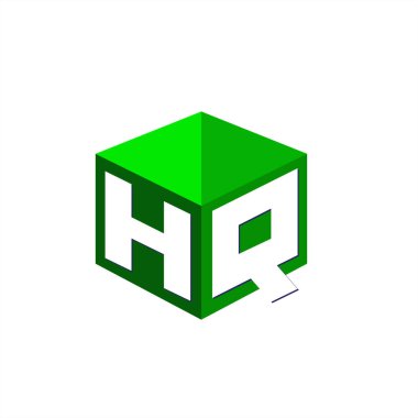 Altıgen şekilli ve yeşil arkaplanlı HQ logosu, şirket kimliği için harf tasarımlı küp logosu.