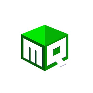 Altıgen şekilli ve yeşil arkaplanlı MQ logosu, şirket kimliği için harf tasarımlı küp logosu.