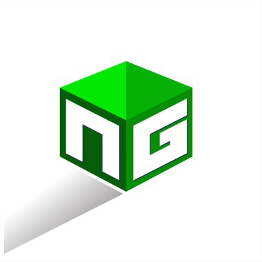 Altıgen şekilli ve yeşil arkaplanlı NG logosu, şirket kimliği için harf tasarımlı küp logosu.