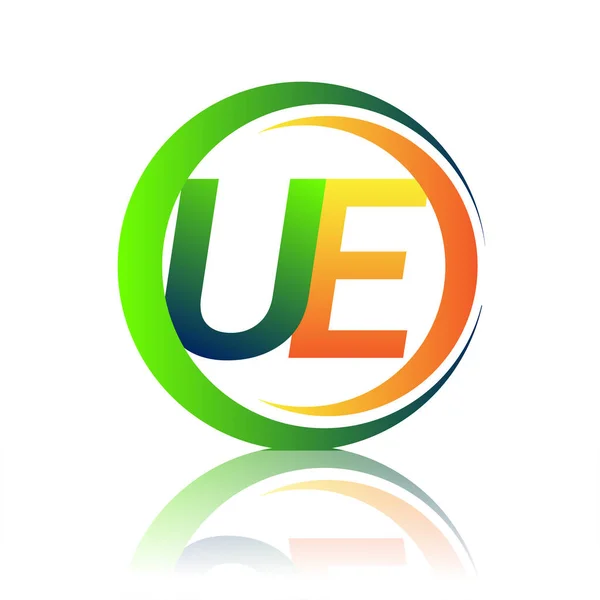 Początkowe Logo Firmy Nazwa Zielony Pomarańczowy Kolor Okręgu Swoosh Projektu — Wektor stockowy