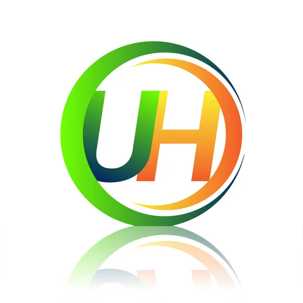 Počáteční Písmeno Logo Název Společnosti Zelená Oranžová Barva Kruh Swoosh — Stockový vektor