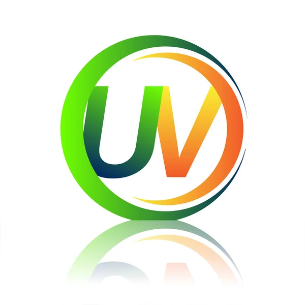 Logo Lettre Initiale Nom Entreprise Couleur Verte Orange Sur Cercle — Image vectorielle