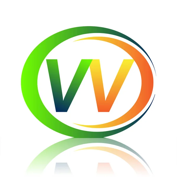 Logotipo Inicial Letra Nombre Empresa Color Verde Naranja Círculo Swoosh — Vector de stock