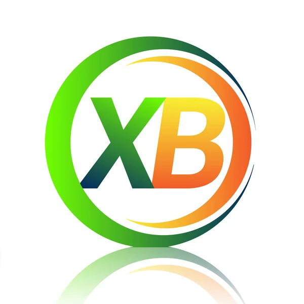 首字母标识Xb公司名称绿色和橙色圆形和斜纹图案 企业和公司标识的向量标志类型 — 图库矢量图片