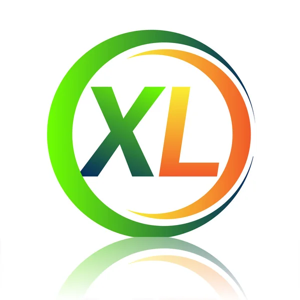 初期の文字のロゴXl会社名サークルとスウッシュデザインの緑とオレンジの色 ビジネスと会社のアイデンティティのためのベクトルロゴタイプ — ストックベクタ