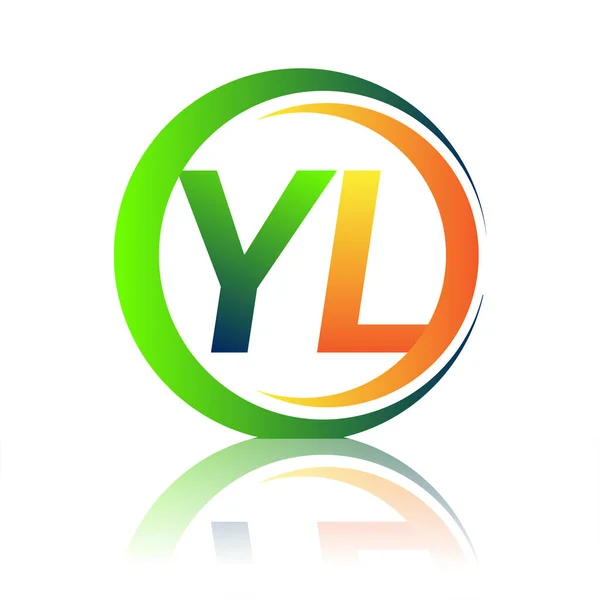 Počáteční Písmeno Logo Název Společnosti Zelené Oranžové Barvy Kružnici Swoosh — Stockový vektor