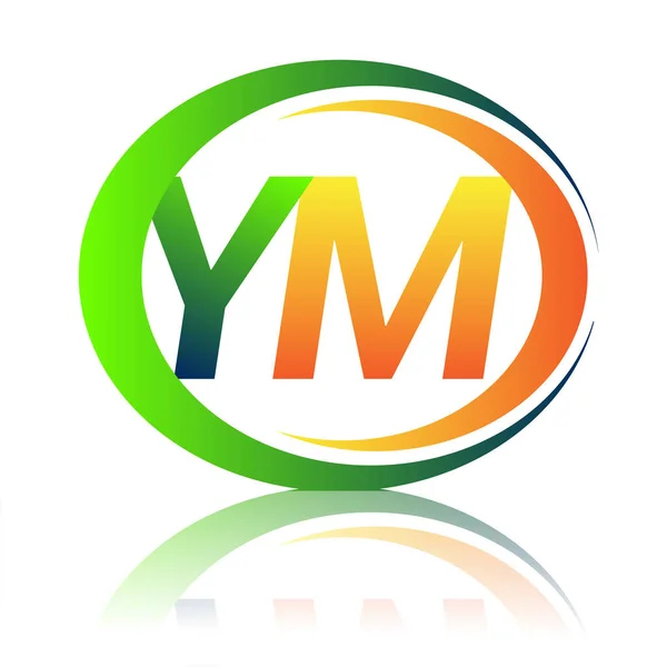 首字母标识Ym公司的名称绿色和橙色在圆圈和Swoosh设计 企业和公司标识的向量标志类型 — 图库矢量图片