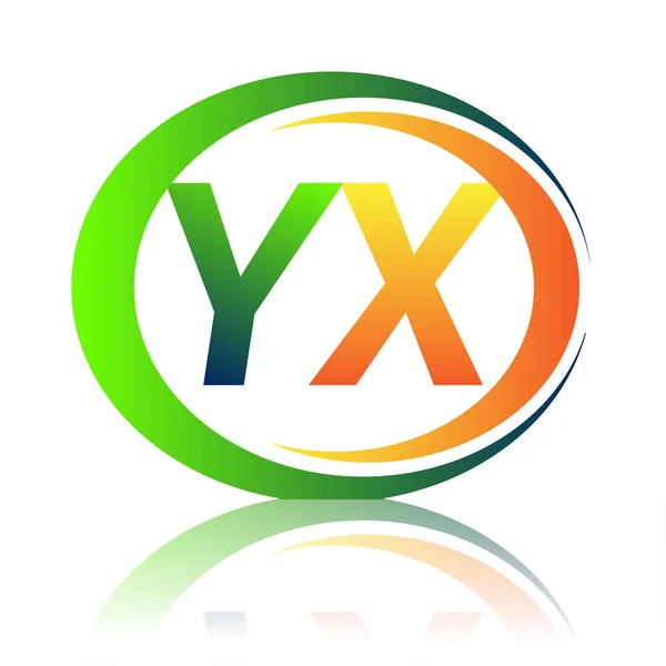 Logotipo Inicial Letra Nombre Empresa Color Verde Naranja Círculo Diseño — Vector de stock