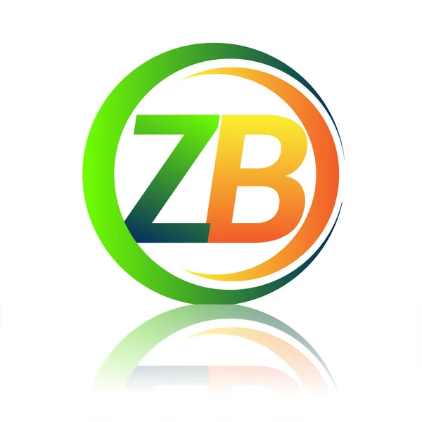 初期の文字のロゴZb会社名サークルとスウッシュデザインの緑とオレンジの色 ビジネスと会社のアイデンティティのためのベクトルロゴタイプ — ストックベクタ