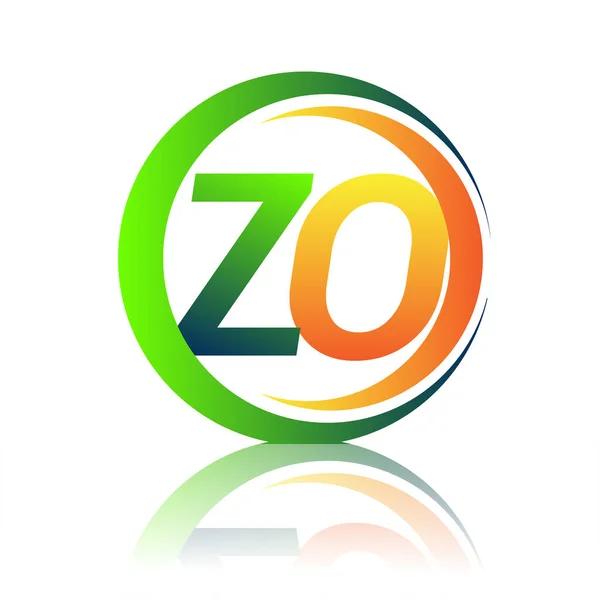 初期の文字のロゴZo会社名サークルとスウッシュデザインの緑とオレンジの色 ビジネスと会社のアイデンティティのためのベクトルロゴタイプ — ストックベクタ
