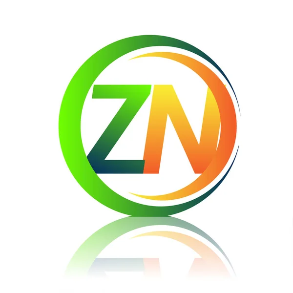 Początkowe Logo Litery Nazwa Firmy Zielony Pomarańczowy Kolor Okręgu Swoosh — Wektor stockowy