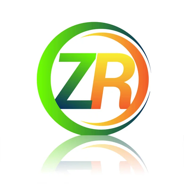 初期の文字のロゴZr会社名円上の緑とオレンジの色とスウッシュデザイン ビジネスと会社のアイデンティティのためのベクトルロゴタイプ — ストックベクタ