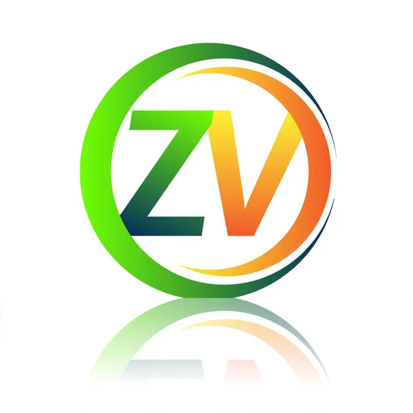 初期の文字のロゴZv会社名円上の緑とオレンジの色とスウッシュデザイン ビジネスと会社のアイデンティティのためのベクトルロゴタイプ — ストックベクタ