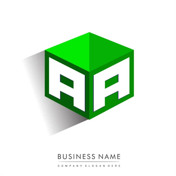 Letra Logotipo Forma Hexágono Fondo Verde Logotipo Cubo Con Diseño — Vector de stock