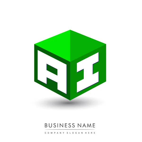 Letra Logo Forma Hexágono Fondo Verde Logotipo Cubo Con Diseño — Vector de stock