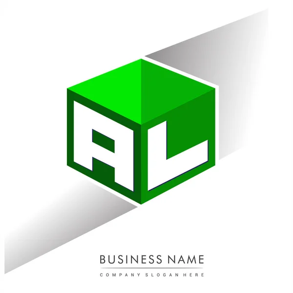 六边形绿色背景字母Al标识 带有公司标识字母设计的立方体标识 — 图库矢量图片