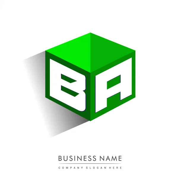 Logotipo Letra Forma Hexágono Fondo Verde Logotipo Cubo Con Diseño — Vector de stock