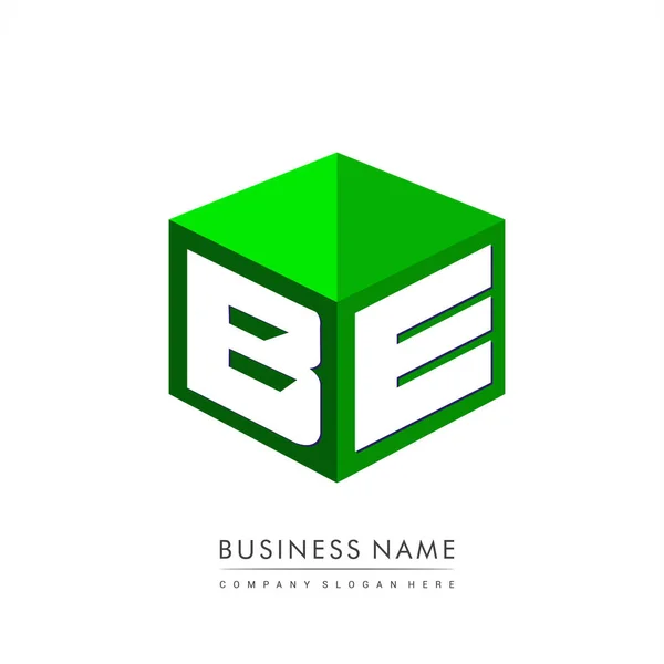 Logotipo Letra Forma Hexágono Fondo Verde Logotipo Cubo Con Diseño — Vector de stock