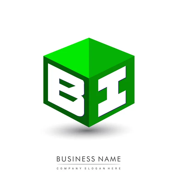 Logotipo Letra Forma Hexágono Fondo Verde Logotipo Cubo Con Diseño — Vector de stock