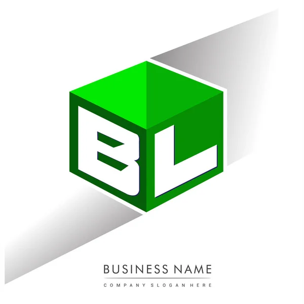 六边形绿色背景的字母Bl标志 带有公司标识字母设计的立方体标志 — 图库矢量图片