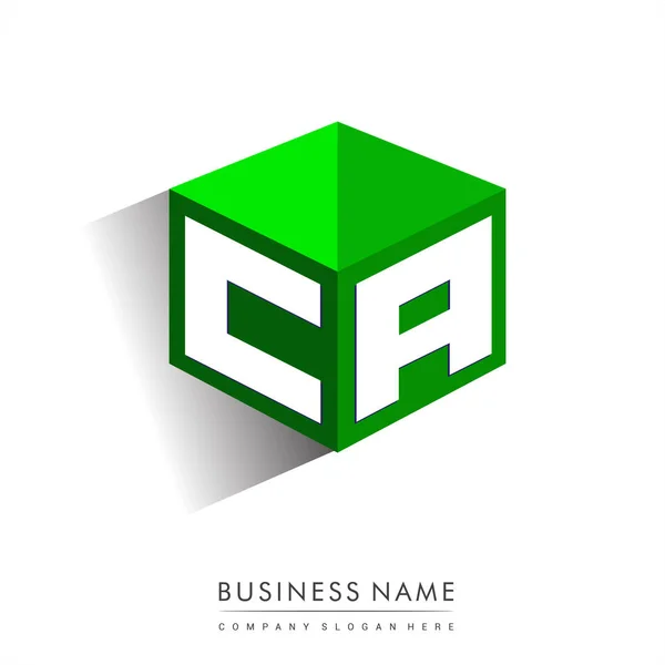 Carta Logotipo Forma Hexágono Fundo Verde Logotipo Cubo Com Design — Vetor de Stock