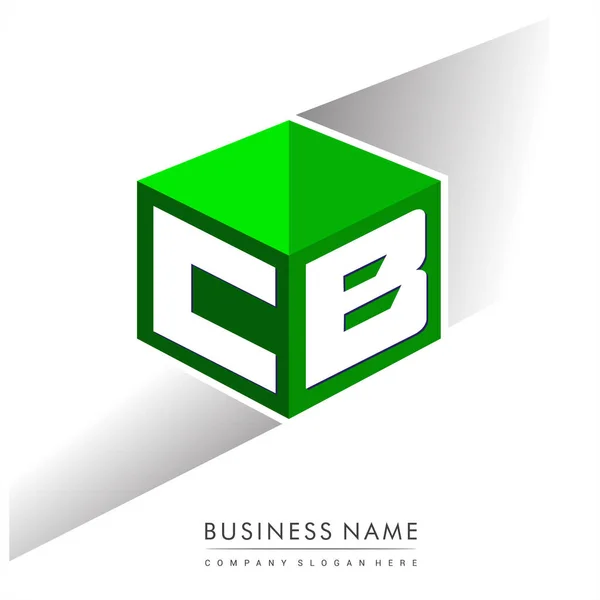 六边形绿色背景字母Cb标识 带有公司标识字母设计的立方体标识 — 图库矢量图片