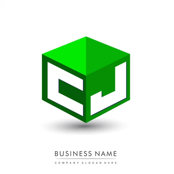 Carta Logotipo Forma Hexágono Fundo Verde Logotipo Cubo Com Design — Vetor de Stock