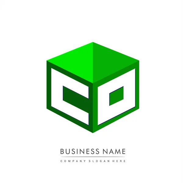 Lettre Logo Forme Hexagone Fond Vert Logo Cube Avec Conception — Image vectorielle