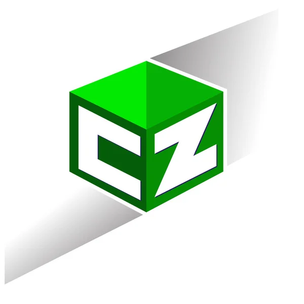 六边形绿色背景字母Cz标识 带有公司标识字母设计的立方体标识 — 图库矢量图片