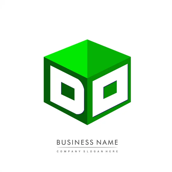 六边形绿色背景字母Do标识 带有公司标识字母设计的立方体标识 — 图库矢量图片