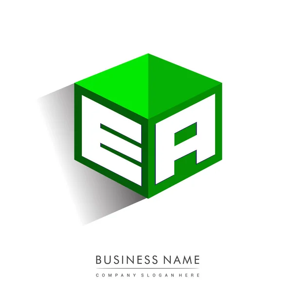 Brief Logo Zeshoekige Vorm Groene Achtergrond Kubus Logo Met Letterontwerp — Stockvector