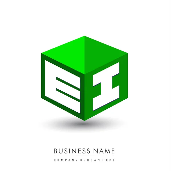 Logotipo Letra Forma Hexágono Fundo Verde Logotipo Cubo Com Design —  Vetores de Stock