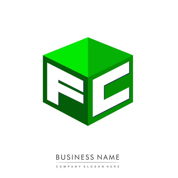 Lettre Logo Forme Hexagone Fond Vert Logo Cube Avec Conception — Image vectorielle