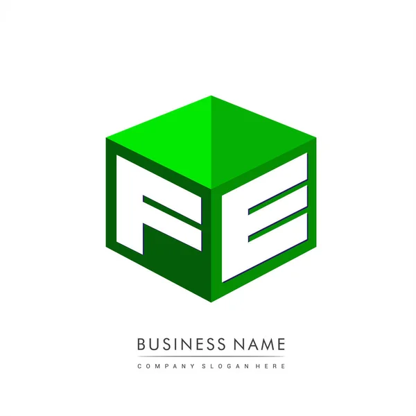 Logotipo Carta Forma Hexágono Fundo Verde Logotipo Cubo Com Design —  Vetores de Stock