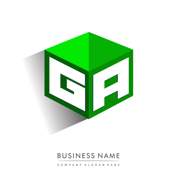 Letter Logo Zeshoekige Vorm Groene Achtergrond Kubus Logo Met Letterontwerp — Stockvector