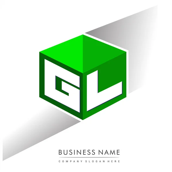 Logo Liter Kształcie Sześciokąta Zielonym Tle Logo Sześcianu Literą Określającą — Wektor stockowy