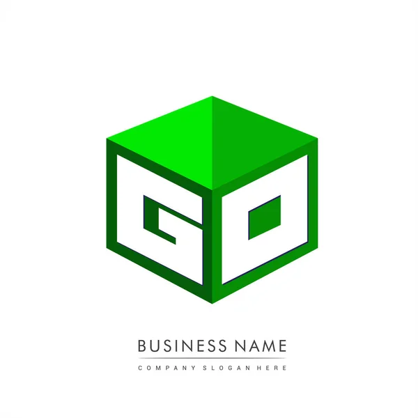 六角形と緑の背景に文字Goのロゴ 会社のアイデンティティのための文字デザインのキューブのロゴ — ストックベクタ