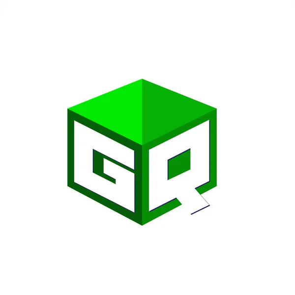六边形绿色背景字母Gq标识 带有公司标识字母设计的立方体标识 — 图库矢量图片