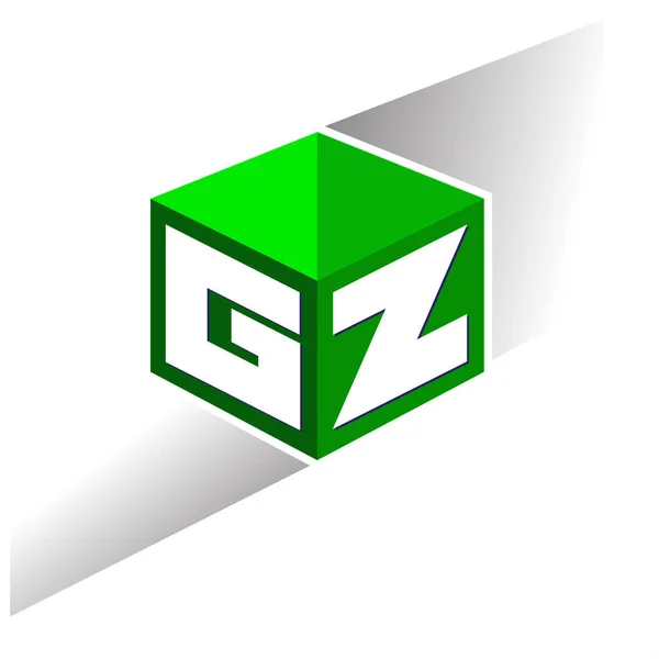 六边形绿色背景字母Gz标识 带有公司标识字母设计的立方体标识 — 图库矢量图片