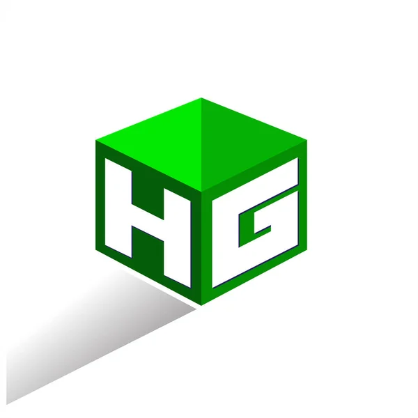 六角形と緑の背景に文字Hgロゴ 会社のアイデンティティのための文字デザインとキューブのロゴ — ストックベクタ