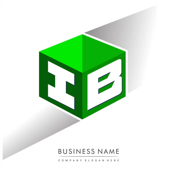 字母Ib六边形标识 绿色背景 立方体标识 公司标识字母设计 — 图库矢量图片