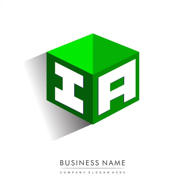 Letra Logotipo Forma Hexágono Fundo Verde Logotipo Cubo Com Design —  Vetores de Stock