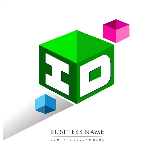 Logotipo Letra Forma Hexágono Fundo Verde Logotipo Cubo Com Design — Vetor de Stock