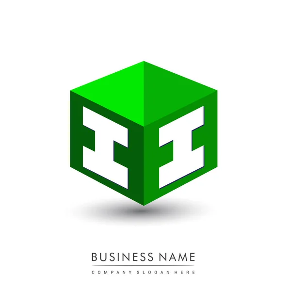 Logo Letter Forma Esagono Sfondo Verde Logo Cubo Con Lettera — Vettoriale Stock