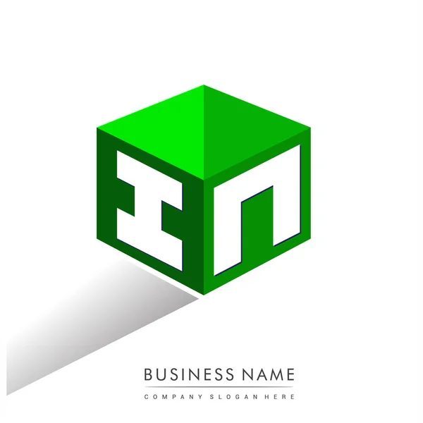 Logotipo Letra Forma Hexágono Fondo Verde Logotipo Cubo Con Diseño — Vector de stock