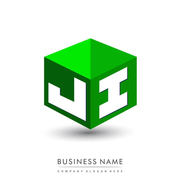 Carta Logotipo Forma Hexágono Fundo Verde Logotipo Cubo Com Design — Vetor de Stock
