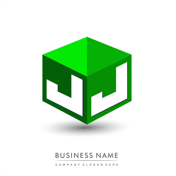 Carta Logotipo Forma Hexágono Fundo Verde Logotipo Cubo Com Design —  Vetores de Stock