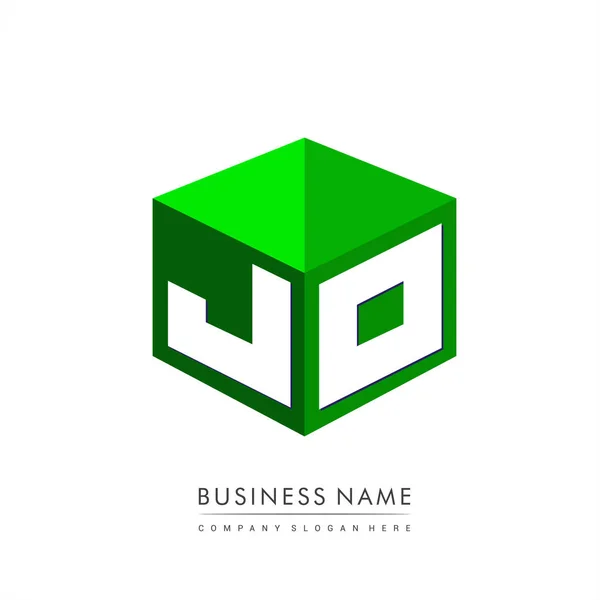 Logotipo Carta Forma Hexágono Fundo Verde Logotipo Cubo Com Design —  Vetores de Stock